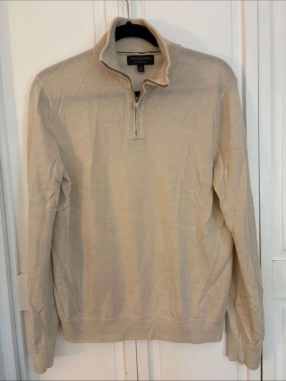 Banana Republic Men's Light Cream Half-Zip Sweater . 100% Merino wool